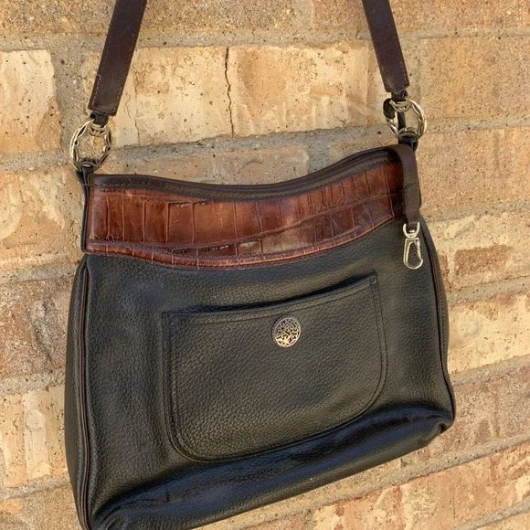 Vintage Brighton Purse- Black Pebble Leather with Brown Croc Trim - Picture 3 of 3